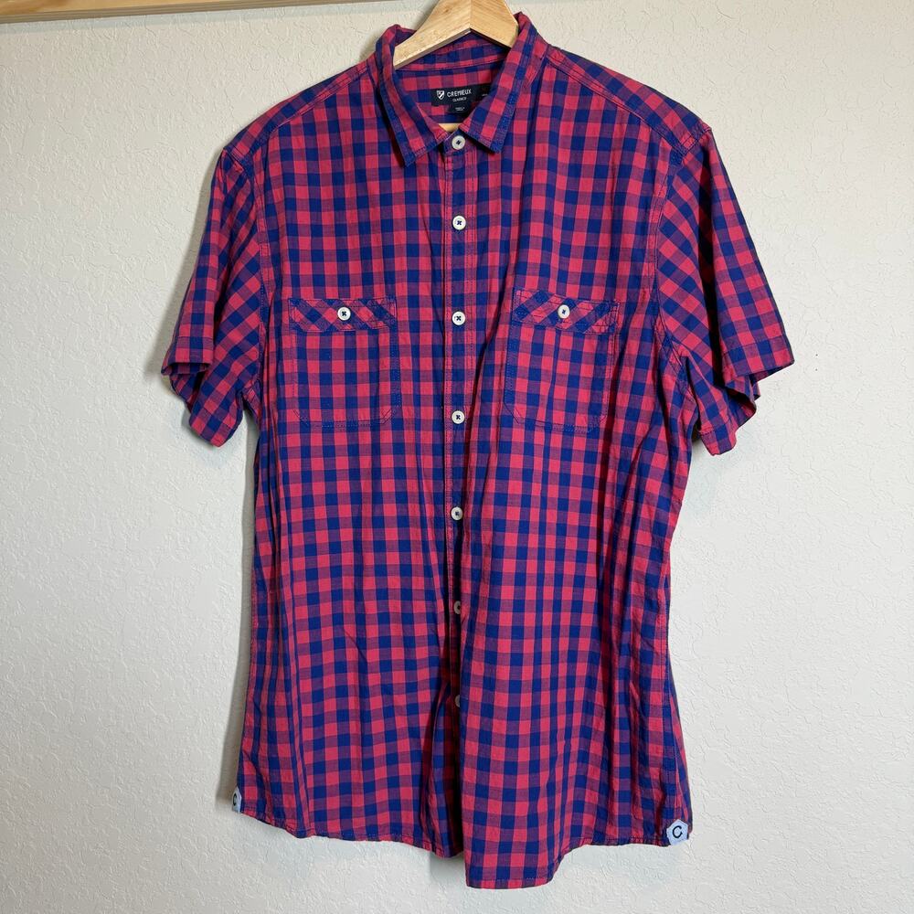 Men's Cremieux Short Sleeve Red‎ and Blue Gingham Plaid Short Sleeve Size XL